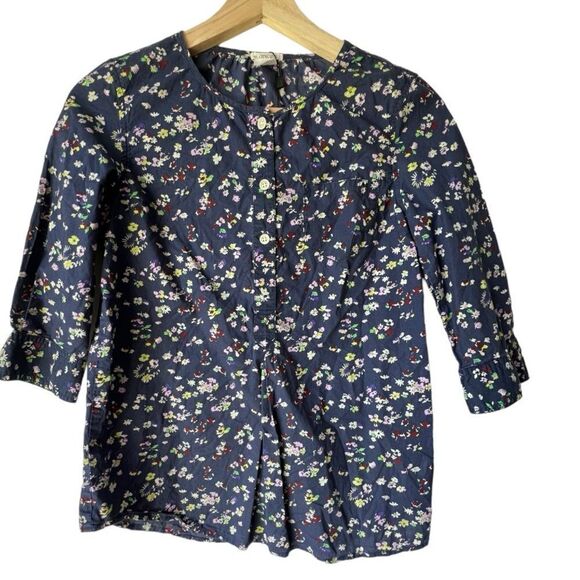 Women's VINTAGE blouse floral purple 3/4 sleeve Crewcuts J.crew U.K front button - Picture 2 of 11